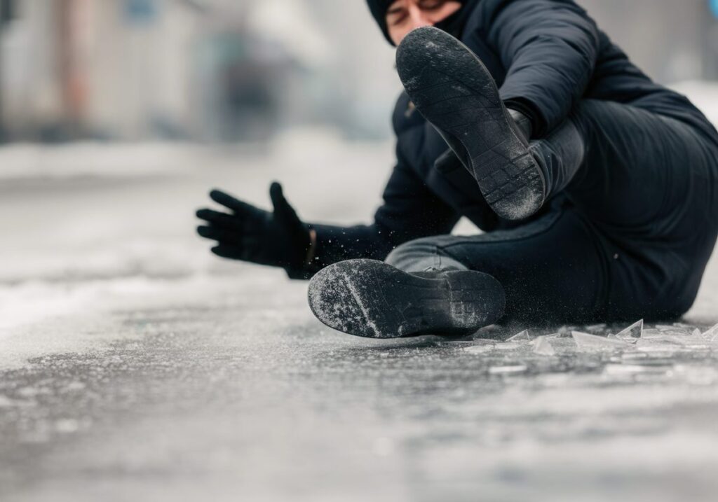 Ice and snow create hidden fall hazards.